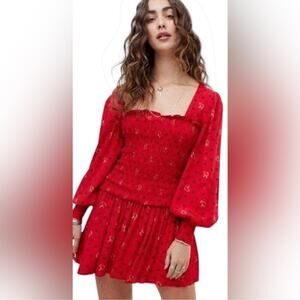Free People Two Face Print Mini Dress in Ruby Combo